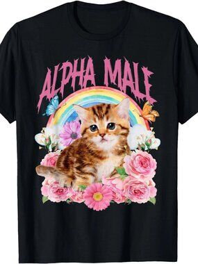Alpha Male Funny Cat Kitten Rainbow Floral T-Shirt 236